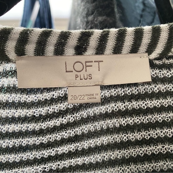The Loft Thin Knit striped plus size duster cardigan. Sage green & cream. - Picture 12 of 13
